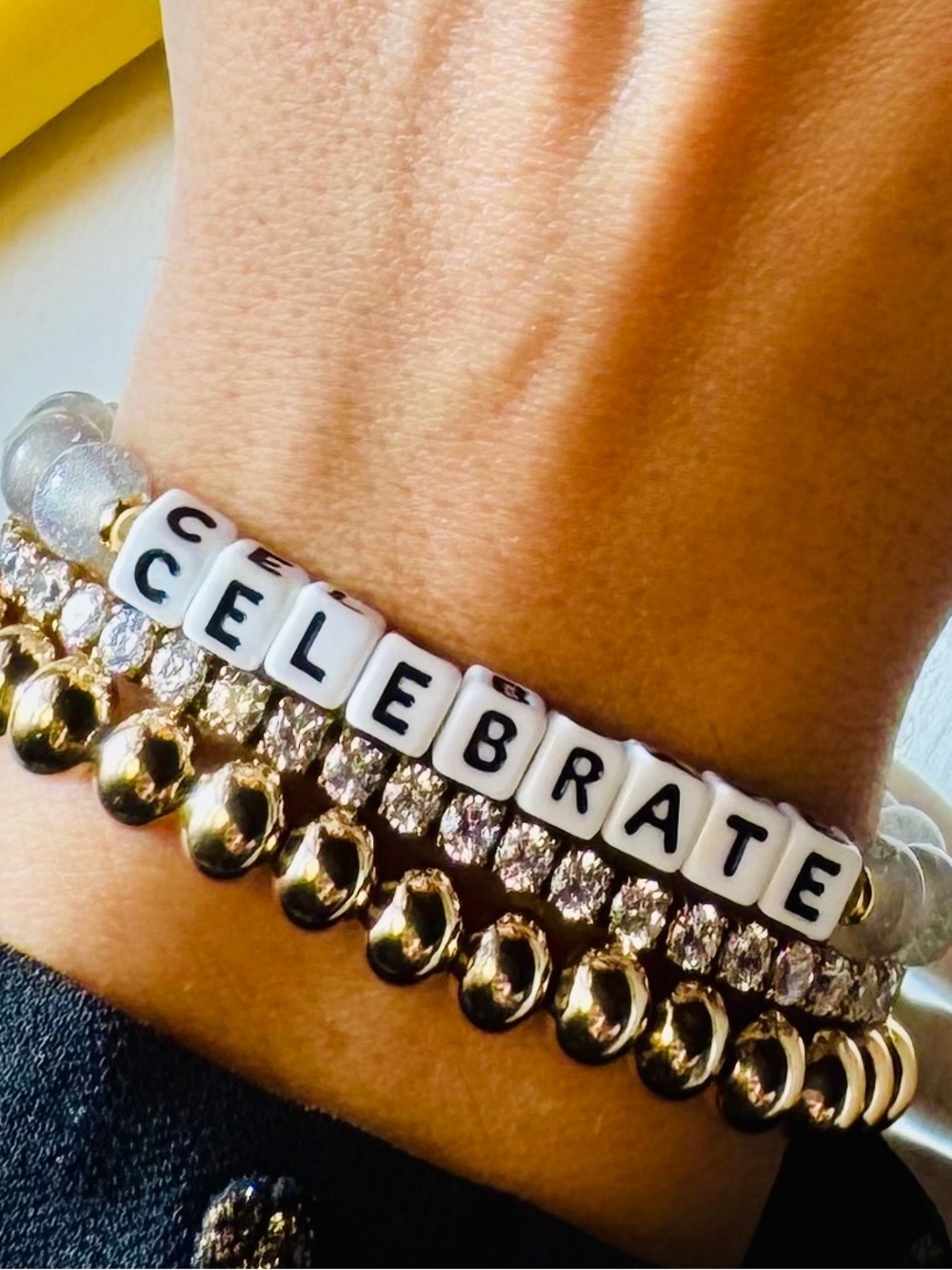 EUC Little Words Project Custom Silver Linings “Celebrate” Bracelet S/M